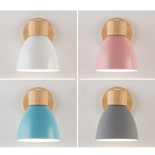 Modern Minimalist Wall Sconce | Wood & Iron Macaron Lamp